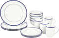 Amazon Basics 16-Piece Cafe Stripe Dinnerware Set Microwave and Dishwasher Safe Plates Bowls Mugs Service for 4 Blue