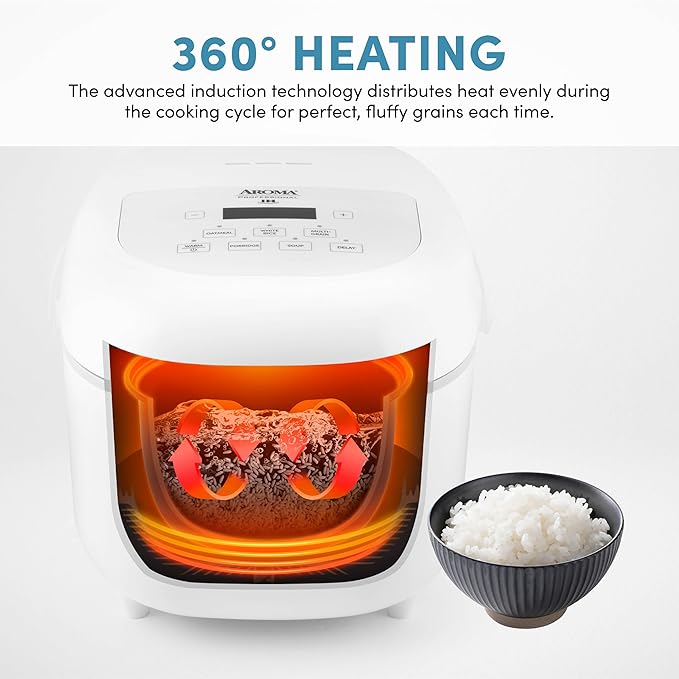 Aroma Housewares Professional 8-Cups (Cooked) / 2Qt. 360° Induction Rice Cooker &amp Multicooker (ARC-7604) White