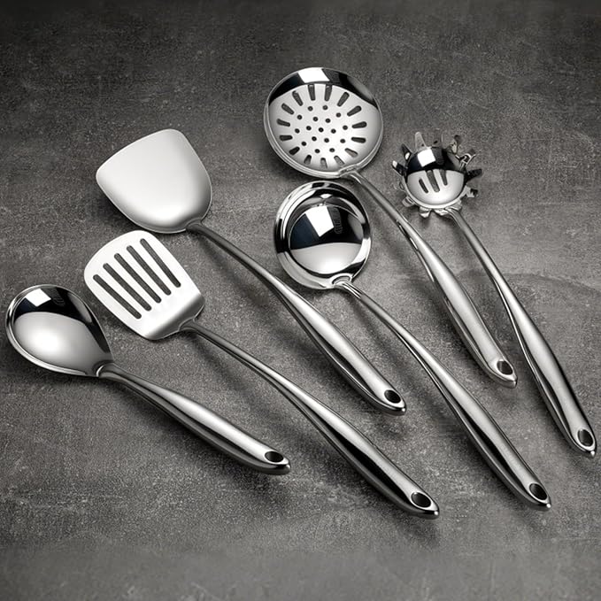 18/10 Stainless Steel Cooking Utensils Set 11 PCS Long Large Metal Cooking Utensil Tools Set Mirror Polished Kitchen Gadget Cookware and Kitchen Tool Set Dishwasher Safe