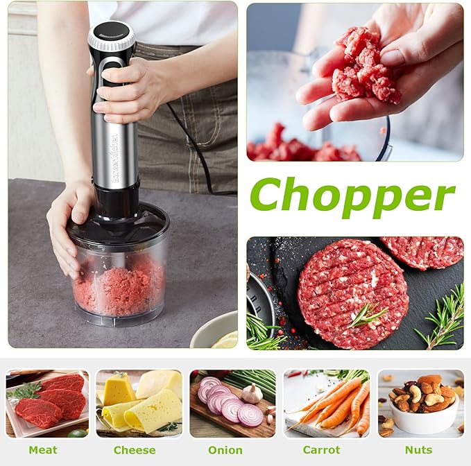 Bonsenkitchen Immersion Blender 20 Variable Speeds &amp Turbo 4-In-1 Stainless Steel Handheld Blender Powerful Milk Frother for Coffee