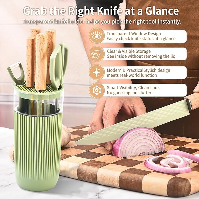 Knife Set 7-Piece Kitchen Knife Set with Sharp Chef and Meat Knives Anti-Rust Utility Knives Set for Kitchen Kitchen Knife Block Set （Green）