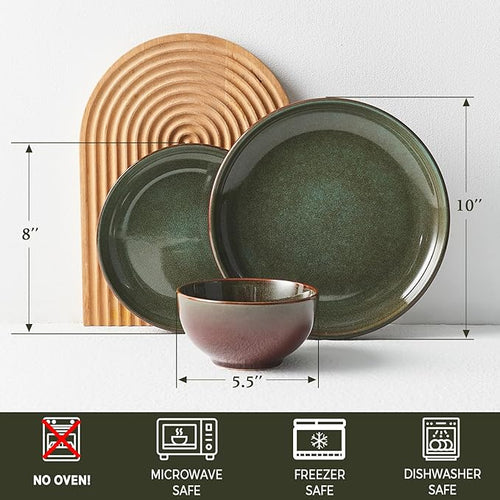 12 Piece Dinnerware Set Includes 6 Piece Cereal Bowl Set Combo Brown Green