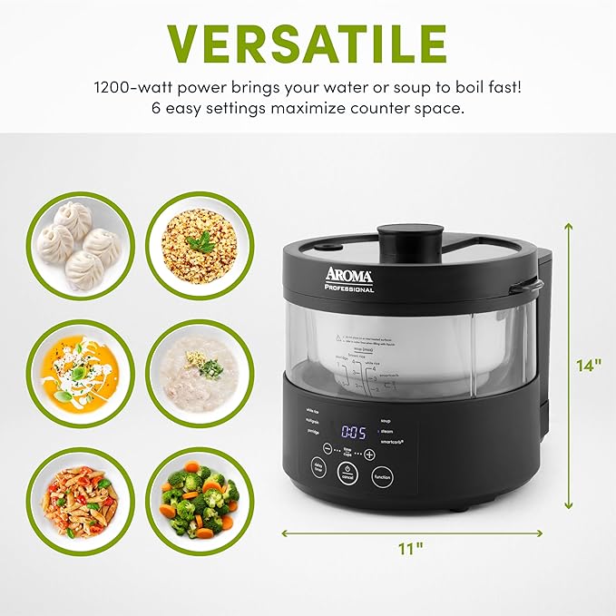 Aroma Housewares Professional 8-Cup (Cooked) SmartCarb Multicooker and Flavor-Lock Food Steamer for Low-Carb Rice and Grains Glass Inner Pot Black (AMC-800) Transparent Glass 4 Cup Uncooked Rice