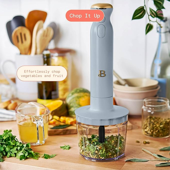 Cordless Immersion Blender 5-in-1 Set | Rechargeable Hand Blender with Chopper Whisk &amp Measuring Cup | 6 Variable Speeds | Stainless Steel Blades | BPA-Free | Stick Blender