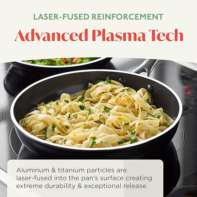 Orfeo 9.5” Nonstick Frying Pan Made in Italy Diamond Ceramic PFAS-Free Cookware Induction Ready Scratch Resistant Laser-Fused Surface for Durability Dishwasher Safe Black