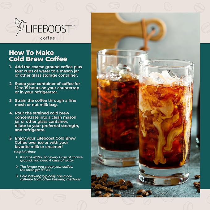 Lifeboost Low Acid Cold Brew Coffee – Organic Coarse Ground Medium Roast for Cold Brew – Single Origin Non-GMO 3rd Party Tested for Mycotoxins &amp Pesticides USDA Organic – Smooth &amp Bold Flav