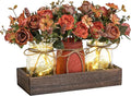 3 Pcs Mason Jar Centerpiece Table Decorations for Dining Table Decor Farmhouse Coffee Table Decor with Wood Tray and Led Light Table Centerpieces for Dining room Kitchen Living BathroomOrange