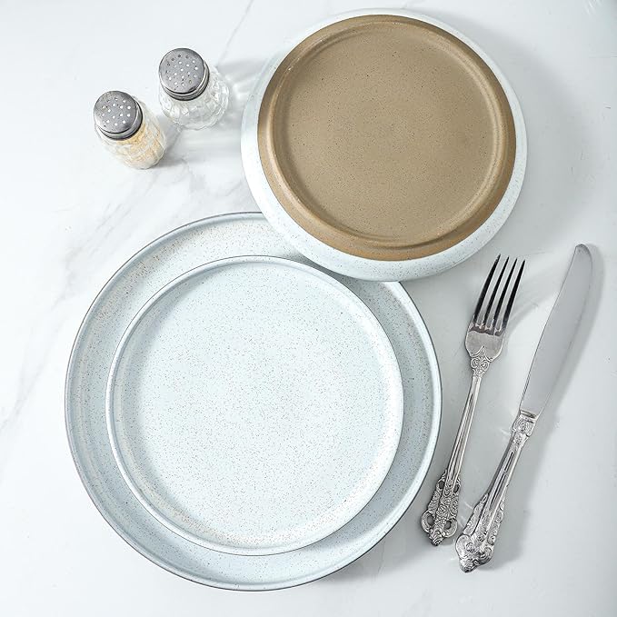 HASENSE 8 Inch Ceramic Salad Plates and White Dinnerware Set Bundle