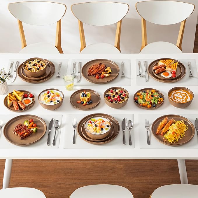 vancasso ZERMATT Plates and Bowls Sets for 6 18 Pieces Ceramic Dinnerware Set for Kitchen Stoneware Chip Resistant Dishes Set Dishwasher &amp Microwave Safe Brown