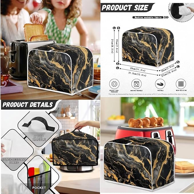 Black Marble Kitchen Appliance Cover Set - Universal Blender Slow Cooker Toaster &amp Waffle Maker Covers