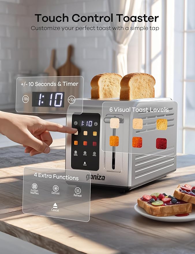 Ganiza GB06 Smoothie Blender with 3 Portable Cups &amp Touch Screen Toaster 2 Slice