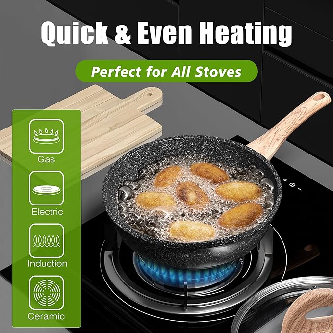 VOTTGO 31 Pcs Pots and Pans Set Non Stick Black Granite Induction Cookware Set Non Toxic Healthy RV Kitchen Cooking Set with Silicone Tools and Pot Protectors PFOA PFOS PFAS Free