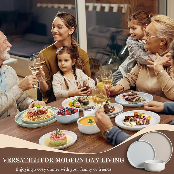 Vesteel 18-Piece Dinnerware Set Ceramic Plates and Bowls Set for 6 Speckled Stoneware Dishes Set for Family Microwave &amp Dishwasher Safe - Multi-Color