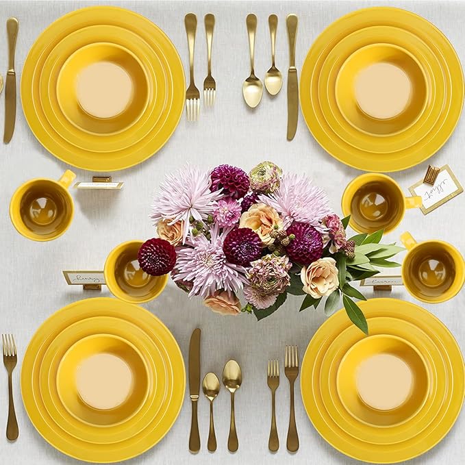 Plates and Bowls Sets 16 Pieces Dinnerware Sets Dishes Set for 4 Christmas Kitchen Set is Home Essentials Yellow