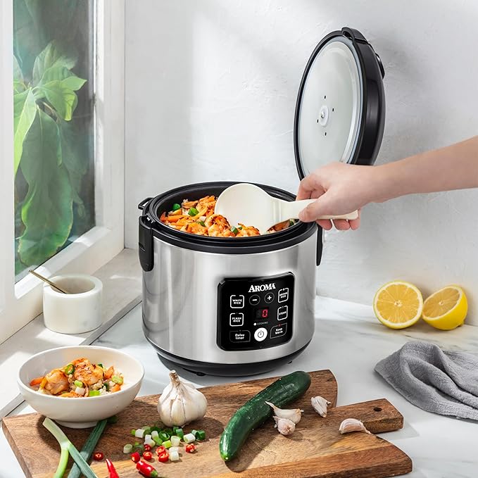 AROMA® CoreCoat™ Digital Rice Cooker &amp Steamer for Brown Rice with Nonstick Ceramic Coating (8 Cups Cooked 4 Cups Uncooked)