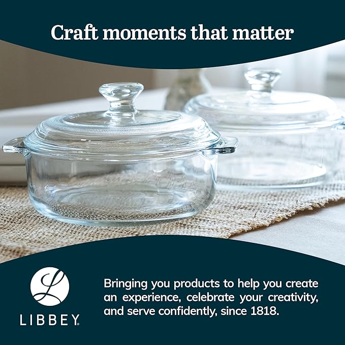 Libbey Baker's Basics 2 Piece Glass Dishes with Lids - Elegant Casserole Dishes for Oven with Lids - Versatile Baking Dish to Store Leftovers &amp More