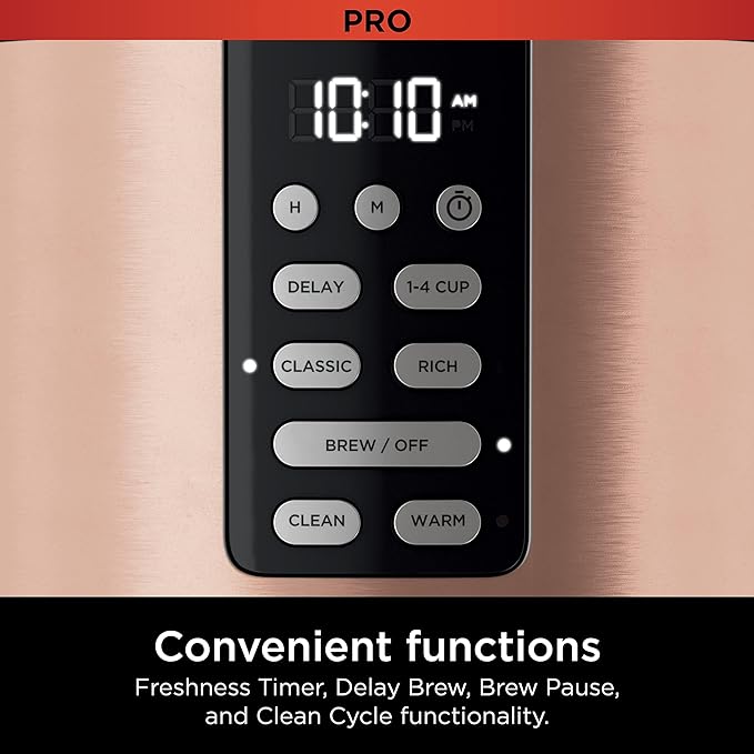 Ninja Programmable XL 14-Cup Coffee Maker PRO with Permanent Filter 2 Brew Styles Classic &amp Rich Delay Brew Freshness Timer &amp Keep Warm Dishwasher Safe Copper DCM201CP