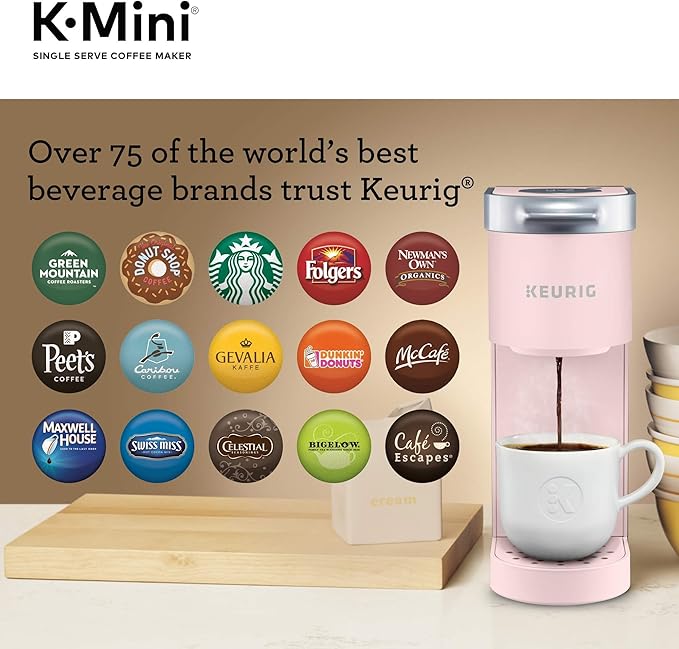 Keurig K-Mini Single Serve K-Cup Pod Coffee Maker 6 to 12oz Brew size with Cord Storage Perfect for Small Spaces Dusty Rose
