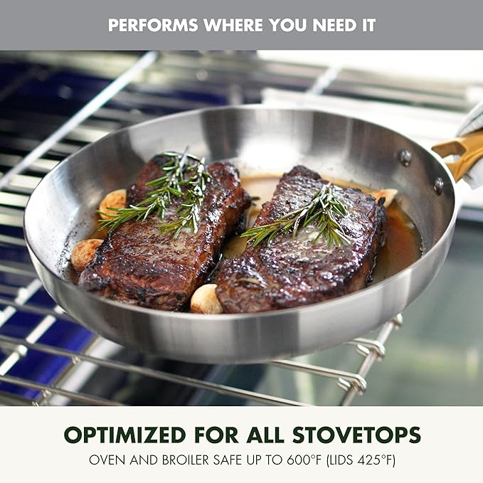 GreenPan Stainless Steel Tri-Ply Reserve 10 Piece Cookware Pots and Pans Set Multiclad Induction Oven &amp Broiler Safe to 600°F Heat Responsive Core Dishwasher Safe Glass Lids