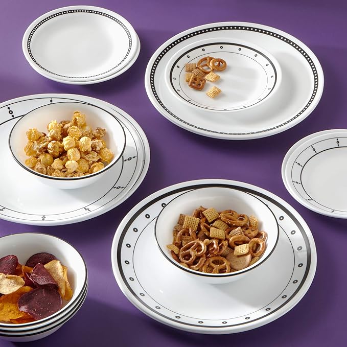 Corelle Vitrelle 18-Piece Service for 6 Dinnerware Set Triple Layer Glass and Chip Resistant Lightweight Round Plates and Bowls Set Ocean Blue