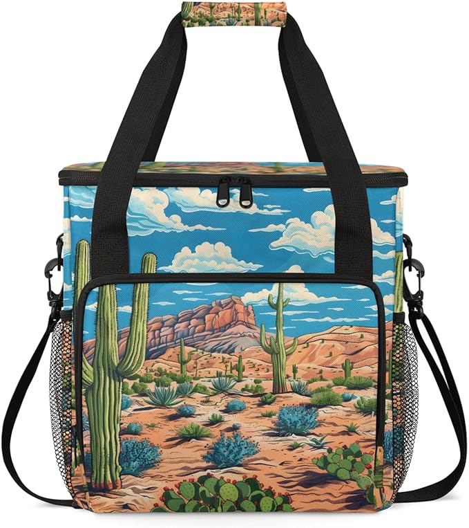 Cactus Tropical Coffee Maker Travel Bag for Keurig K-Mini/K-Mini Plus Insulated Waterproof Tote with Pockets for K-Cup Portable Single-Serve Brewer Case