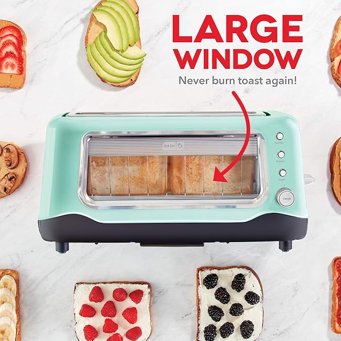 Dash Clear View Toaster: Extra Wide Slot Toaster with Stainless Steel Accents + See Through Window - Defrost - Aqua &amp Stand Mixer (Electric Everyday): 6 Speed with Dough Hooks &amp Mixer Beaters