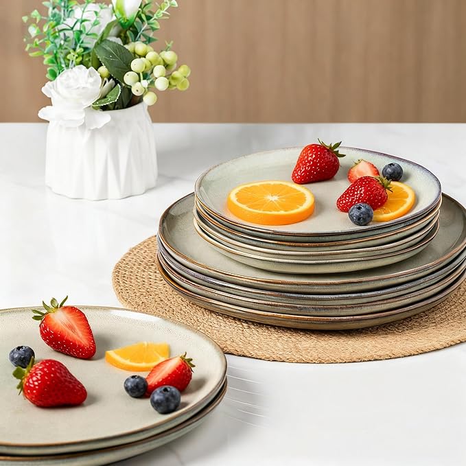 AmorArc Ceramic Dinnerware SetsHandmade Reactive Glaze Stoneware Plates and Bowls SetsHighly Scratch Resistant | Dishwasher &amp Microwave Safe Dishes SetService for 8 (24pc)