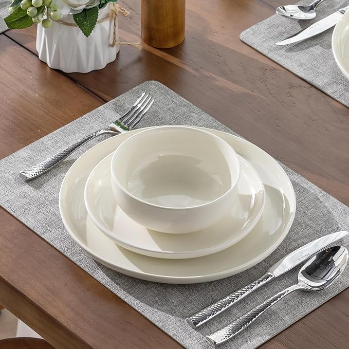 AmorArc Ceramic Dinnerware Sets High Rim Stoneware Plates and Bowls Sets Highly Chip and Crack Resistant | Dishwasher &amp Microwave &amp Oven Safe Dishes set Service for 4 (12pc)