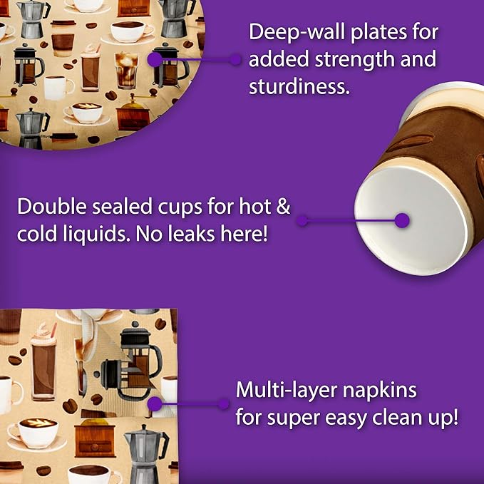 Coffee Birthday Party Supplies Set Plates Napkins Cups Tableware Kit for 16