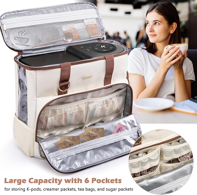 BAGSPRITE Travel Coffee Maker Carrying Case for Keurig K-Mini Plus &amp K-Slim – Portable Single Serve Coffee Machine Storage Bag with Accessories Space Coffe Maker Travel Bag