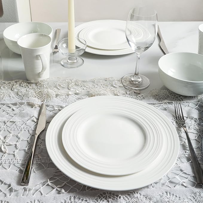 Stone lain Bone China Round Swirl Design 32 Piece Dinnerware Set White