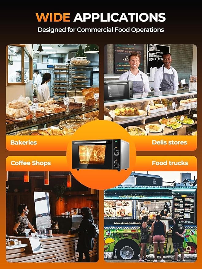 Commercial Convection Oven 2500W Countertop Oven 1.68 cu.ft Large Capacity 3-Tier Toaster Oven with 122-572°F Control Stainless Steel Commercial Oven for Restaurant Bakery Pizza Shop Food Truck