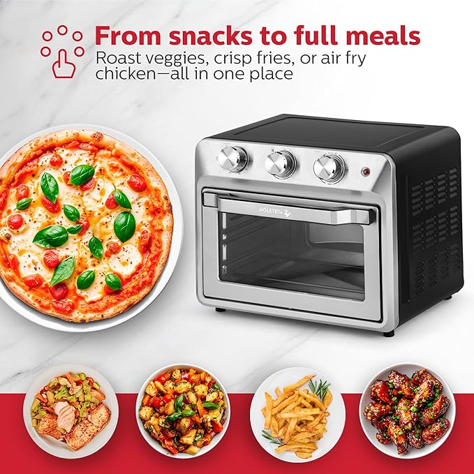 Holstein Housewares 21QT Air Fryer Oven. Multi-Function Countertop Oven for Toast Bake Broil Roast &amp Air Fry with Glass Door Timer &amp Dishwasher Safe Accessories. Large 6 Slice Capacity