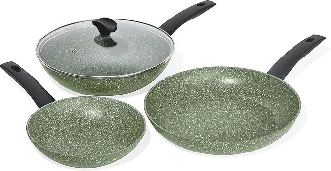 PRESTIGE - Eco Friendly Cookware Set - Plant Based Non Stick - Recycled and Recyclable - PFOA Free - Induction - Set of 3 plus bonus lid