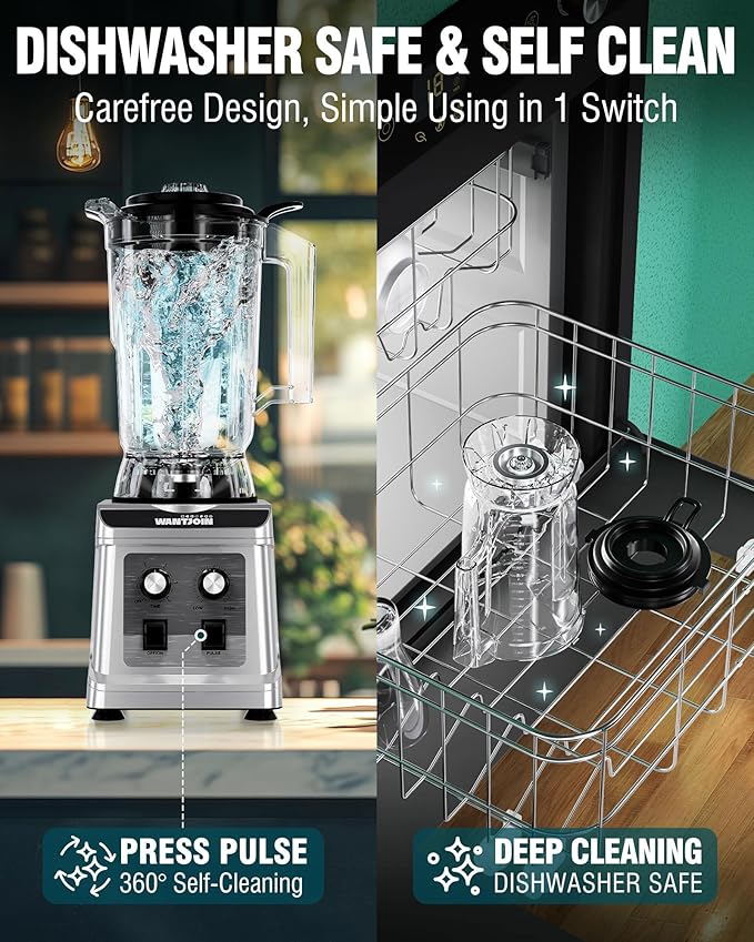 WantJoin 136oz Commercial Blender – Heavy Duty 18800 RPM Professional Blender with Pure Copper Motor Multi-Speed Dishwasher Safe for Smoothies &amp Juices