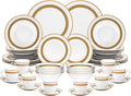 48 Piece Gorgeous Dinnerware Sets for 8 – Porcelain Plates Cups Saucers and Bowls – Elegant Rope Gold Design Dishware – Dish Set for Kitchen Table Formal Dining or Everyday Use (Rope Gold)