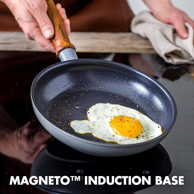 GreenPan Mayflower Pro Hard Anodized Healthy Ceramic Nonstick 10 and 12 Frying Pan Skillet Set Vintage Wood Handle PFAS-Free Induction Charcoal Gray