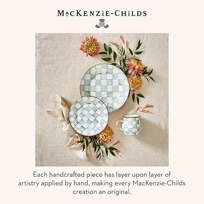 MACKENZIE-CHILDS Enamel Dinner Plate Decorative Dinnerware Plate 10 Inches Set of 1 Gray-and-White Sterling Check