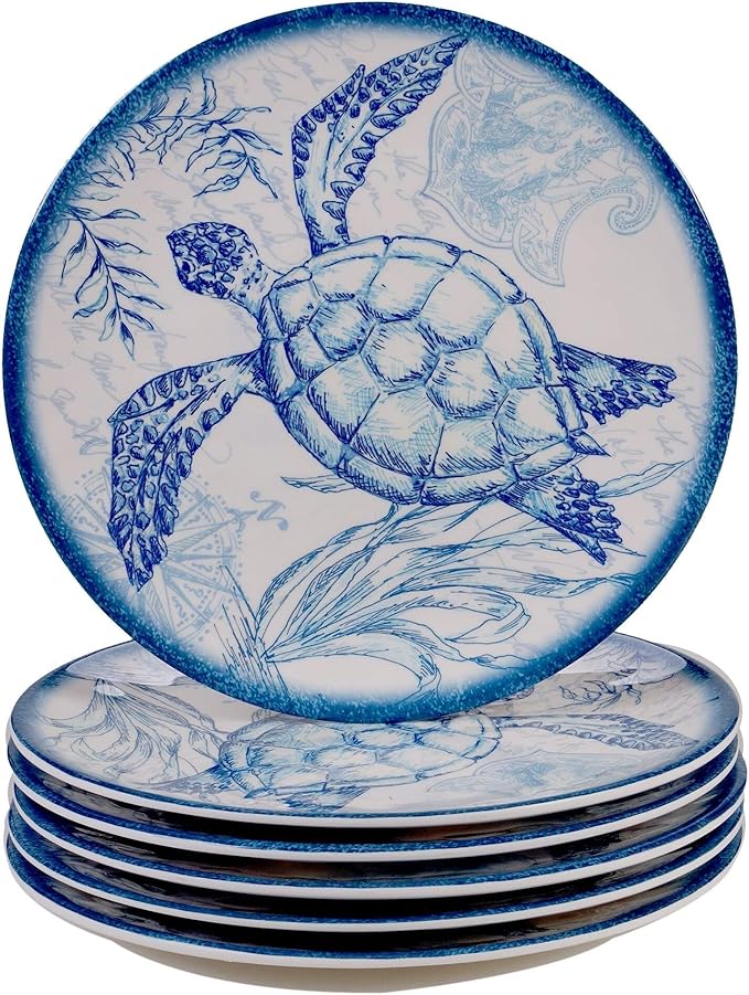 Misc Oceanic 12-Piece Dinnerware Set (Service for 4) Blue White Animal 12 Piece Dishwasher Safe