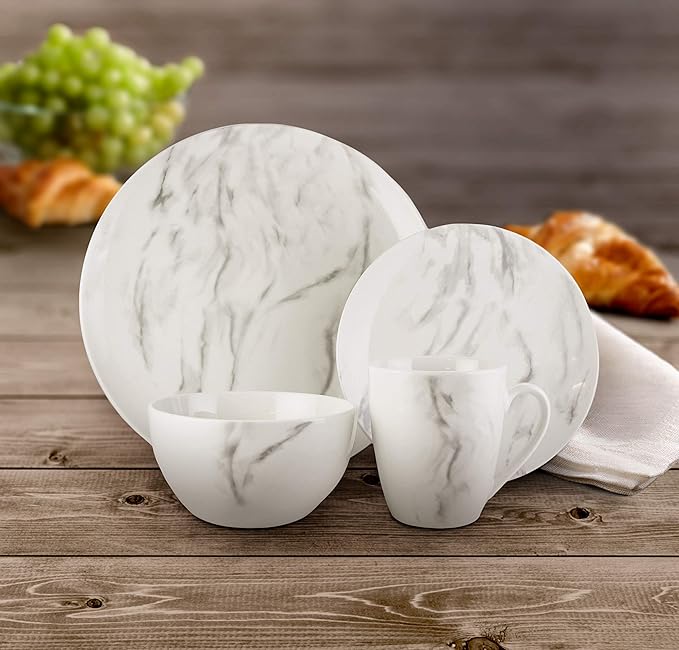 American Atelier Matisse Gray Smoke 16 Piece Round Dinnerware Set 10.5x10.5