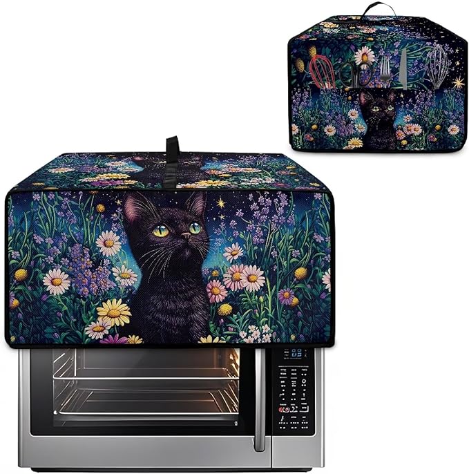 Doojoayie Black Cat Toaster Oven Cover Universal Fit Kitchen Appliance Dust Protector 8 Slice Toaster Cover Polyester Fabric Kitchen Appliance Dustproof Protector