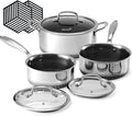 Hybrid Nonstick Pot Set 1.5 QT Sauce Pan 2 and 5.2 QT Stock Pot with Glass LidsCookware setsStay-Cool Handles2 Silicone TrivetsDishwasher-FriendlyCompatible All Cooktops.