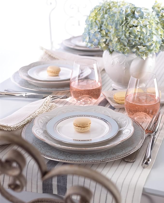 Lenox Dinnerware Set French Perle White 16-Piece Set Service For 4 Stoneware Material Dishwasher Safe Microwave Safe Plates Bowls Mugs Plates and Bowls Dishes (White 16 Piece)