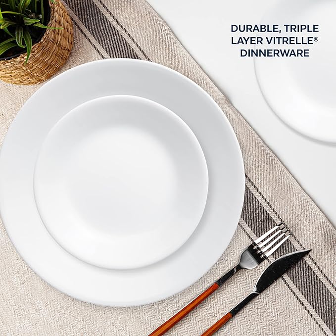 ZOID 3120NM Glass Glossy Mugless Dinnerware Set White 16 Pieces