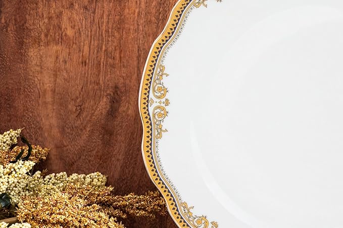 Dinnerware Set Service for 4-20 Piece Gold Floral Design Dishes Set for 4 - Luxurious Plates and Bowls Dish Set Ceramic Bowl - Kitchen Starter Sets for Apartment and Home (Floral Gold 2020)