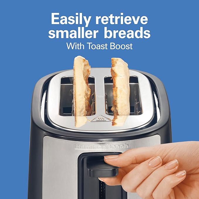 Hamilton Beach 2 Slice Extra Wide Slot Toaster with Bagel &amp Defrost Settings Shade Selector with 7 Browning Levels Toast Boost Auto Shutoff Black &amp Stainless Steel (22633)
