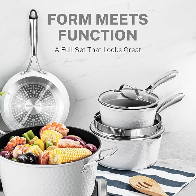 Granitestone 15 Piece Pots and Pans Set Nonstick Cookware Set Pot and Pan Set Kitchen Cookware Sets Induction Cookware Set Frying Pan Set Pot Set Induction Cookware Dishwasher Safe Cream White