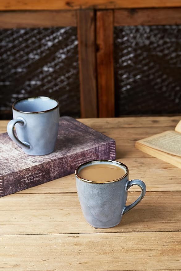 Famiware Ocean Round Plates and Bowls Sets for Kitchen 16-Piece Dinnerware Sets for 4 Mug Set for 4 Reactive Glaze Blue