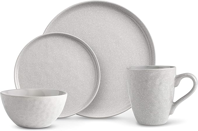 La Rochelle 16 Piece Dish Set with Salad and Dinner Plates Coffee Cups and Soup Bowls Crafted with Mercerie Reactive Elegant Black Textured Finish Decorative Kitchen and Dining Use (Grey)