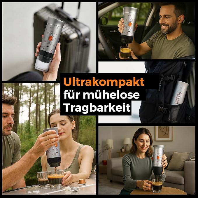 Portable Espresso Machine 3-in-1 Travel Coffee Maker with Self-Heating Battery Operated 20Bar Wireless Portable Espresso Maker Compatible with Ground Coffee &amp Capsule for Camping Car Office